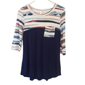 Womens Sz S Navy Stripe Fairy Lightweight 3/4 Sleeve Watermelon Made in USA Top